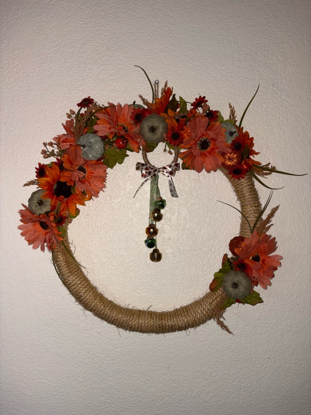 Autumn Orange Floral Jute Wreath